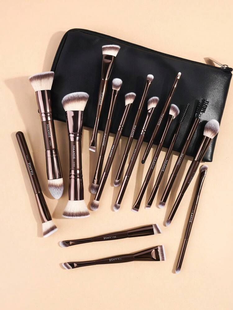4/5/6/7/8/16/17pcs Aluminum Professional Makeup Brush Set, Includes Soft Synthetic Makeup Brushes For Foundation, Powder, Blush, Concealer, Contour, Nose Shadow, Eye Shadow, Eyeliner, Eyebrow, Detail, Face, Highlighter, Ideal Travel Makeup Brush Set Gift For Women And Girls - Coffee Brown - View 8