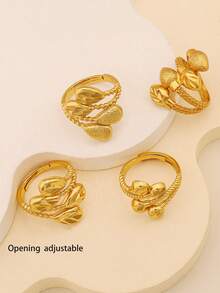 1個簡約金戒指,金屬質感,適合女性日常佩戴 - 金黃色 - 查看 2