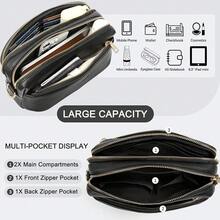 Umhängetasche Damen Mittelgroß, Handtasche Damen mit Anti Diebstahl, PU Leder Crossbody Bag mit Verstellbar Abnehmbar Breiter Gurt-2420 - Schwarz - Übersicht 5