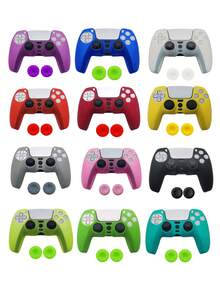1pc Silicone Protective Cover For PlayStation 5 Controller + 2pcs Joystick Caps Set, Anti-Slip, Anti-Drop, Anti-Dust, Anti-Scratch, Enhance Gaming Experience