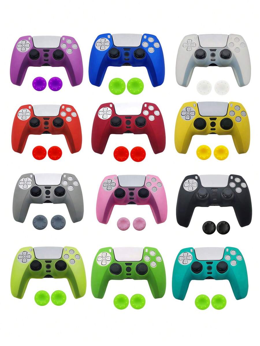 1pc Silicone Protective Cover For PlayStation 5 Controller + 2pcs Joystick Caps Set, Anti-Slip, Anti-Drop, Anti-Dust, Anti-Scratch, Enhance Gaming Experience
