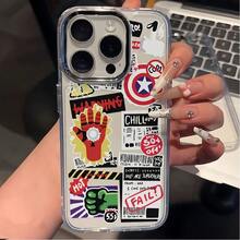 Estuche para iPhone 16, 15, 14, 13, 12, 11 Pro Max, X, XR, XS Max, 8, 7 Plus de  Capitán América - Marco Metálico Plateado con Cubierta Trasera Transparente y Suave - Color 1 - Ver 7