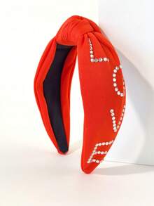 1pc Women's Headband, European And American Style, Valentine's Day LOVE Letter Design, Fashion Wide Brim Knotted Pearl Rhinestone Top Knot Hair Hoop Accessory, Hairband Valentine's Day Accessories Gift - Multicolor - View 3