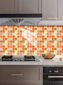 Set de 10 piese de mozaic din PVC cu gradient de tonuri calde pentru decorul casei, decorațiuni de perete suspendate, autocolante pentru podea cu imitație de gresie, autocolante pentru gresie rezistente la apă și umiditate, ușor de curățat, potrivite pentru pereți de fundal TV în sufragerie, bucătării, băi, toalete, balcoane și zone de intrare.