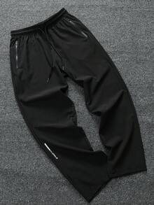 2 piezas Pantalones de 3/4 de longitud para hombres con bolsillos en ángulo y cordón en la cintura - Negro - Ver 8
