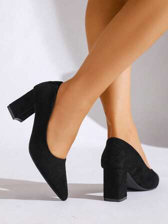 Elegant Women's High Heels - Versatile Slip-On Pumps For All Seasons, Waterproof Velvet With Faux Cover Lining