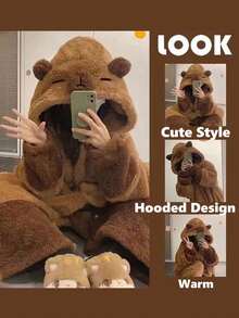 Capybara Pajamas, Bear Pajamas, Couple Pajamas, Women's Pajamas, Cute Fleece Pajamas For Fall/Winter, Fleece Winter Pajamas That Can Be Worn Outdoors