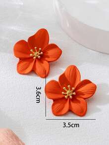1 Pair Vibrant & Colorful Five-Petal Flower Earrings, Inspired By Dopamine, Suitable For Summer Wear - Orange - View 5