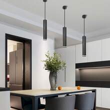 CANMEIJIA 1盏黑色铝制现代吊灯，简约餐厅吊灯，GU10灯座，可更换GU10灯泡，吊灯高度可调节，适用于客厅、卧室、厨房、餐厅、酒吧、岛台等场所。 - GU10吊燈 - 查看 9