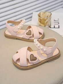Summer Baby Girl Sandals: Pink Heart Pearl Decor + Soft Sole | Cute Princess Shoes For Toddler Play & Party" - Pink - View 13