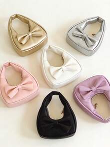 1pc Girl's Bow Decor PU Leather Mini Handbag, Zipper Closure, Casual Cosmetic/Coin Purse, Suitable For All Seasons Daily Use