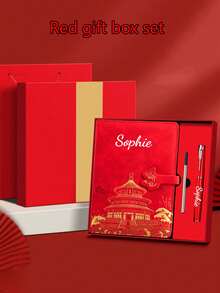 Customized Text/Logo A5 Notebook Gift Set, Includes Notebook + Pen + Refill + Gift Box. Notebook And Pen Can Be Customized With Your Desired Text. Available As Single Notebook Or Full Set. Premium Faux Leather Notebook With Embossed Landscape Design, 100 Pages, Soft Touch PU Cover - Multicolor - View 3