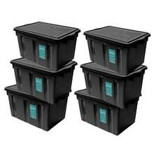 Kit 6 Caixa Organizadora Preta 38L Com Tampa Reforçada Armazenamento Prático Com Design Versátil - Preto - Visão 1