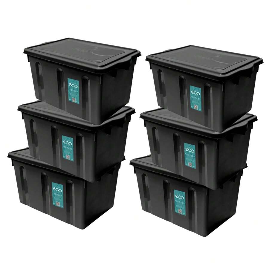 Kit 6 Caixa Organizadora Preta 38L Com Tampa Reforçada Armazenamento Prático Com Design Versátil - Preto - Visão 1