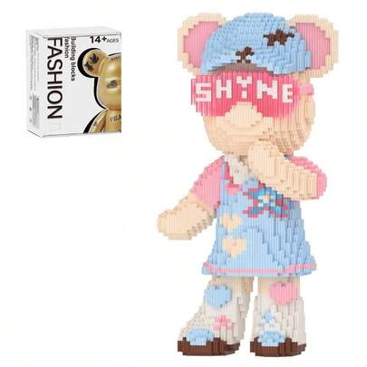 5000PCS Bear Building Blocks, Home Office Decor Bear Display Model, Fluorescence Design Micro 3D Animal Building Blocks With Drawer, Shy Bear