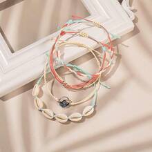 FANCY SHINY Wave String Bracelets Braid Puka Shell Bead Bracelets Handmade Cute  Boho Easter Jewelry Gifts For Women - Rouge - View 5