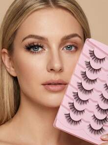 7 Pairs False Eyelashes, 1 Box, Multiple Packaging Options, Suitable For Wholesale, Thick & Curly, Essential For Daily Dates, Realistic Makeup False Lashes - Black - View 7