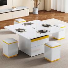 Modern White Lacquered Coffee Table, Elegant Side Table, Multifunctional, Height-Adjustable Coffee Table, Folding Dining/Living Room Furniture, 100 X 50 X 43 Cm (L X W X H) - White + MDF + Particleboard - View 5