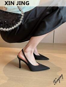 New Elegant Sexy Women High Heel Sandals, Pointed Toe Backless Stilettos For Wedding, Date, Commute, Party - Black - View 2