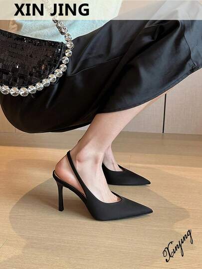 Nuevos elegantes y sexys tacones altos para mujer, sandalias de punta fina y sin espalda para boda, cita, trabajo, fiesta