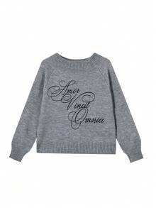 休闲字母印花圆领毛衣，秋冬季 - 灰色 - 查看 3