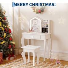 Cambiador para niños con Espejo Iluminado, Cambiador y Taburete para niña pequeña, Juego de Mesa de Maquillaje para niños pequeños y Set de Juego de Maquillaje para 3-8 niñas - Blanco - Ver 7