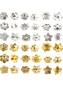 100pcs/Pack Vintage Mixed Style Hollow Flower End Cap Spacer Beads For DIY Bracelet Earring Necklace Jewelry Making - Multicolor - View 1
