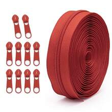 177.16-Inch Zipper With 10 Zipper Pulls, 5# Nylon Colored Zipper, 20 Color Options, Matching Zipper Pulls, Suitable For Clothing, Outerwear, Luggage, Bags, DIY Crafts And More