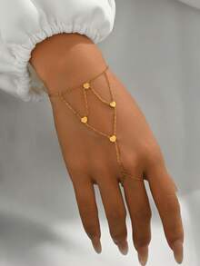 LIEBEIRIS 1条18K镀金极简网状心形不锈钢手链，适合女士日常佩戴和作为礼物 - 金黃色 - 查看 3