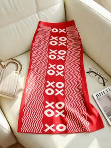 Women's Plus-Size Jacquard Knit Skirt, Featuring Vibrant, High-Saturation Colors; A Cute And Stylish Design, Perfect For Everyday Wear, Outings, And Travel.Christmas Clothes,Fall Clothes Plus Size ,Winter Clothes Women ,Striped