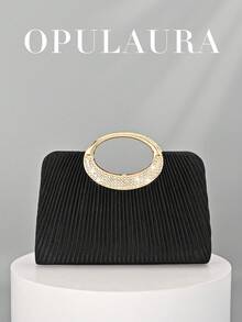 OpulAura 女士时尚闪亮水晶水钻晚宴手拿包，璀璨奢华正式礼服手提包，适合晚宴、派对、约会、鸡尾酒会、生日派对、新娘配饰 - 黑色 - 查看 2