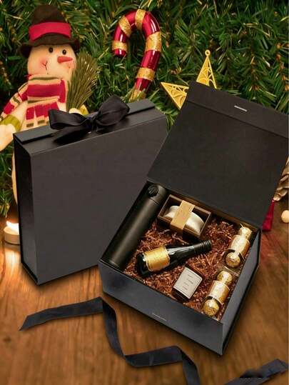 2pcs/ Valentine's Day Winter Party New Year Gift Wrapping Supplies Black Large Gift Box With Ribbon For Holiday Party