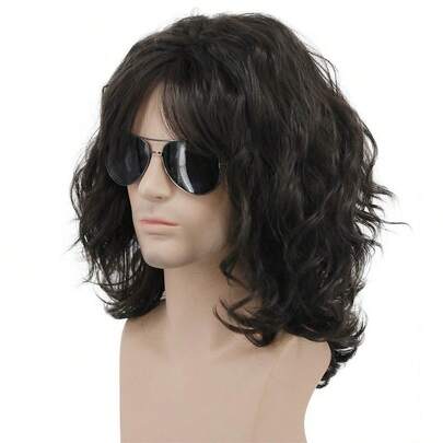 70s 80s Rocker Wigs For Cosplay Men Curly Wig Natural Color Halloween Costume Anime Wig With Bangs Festive Carnival-Themed Accessory, Realistic Curly Design, Perfect For Parade, Masquerade  Cosplay Party