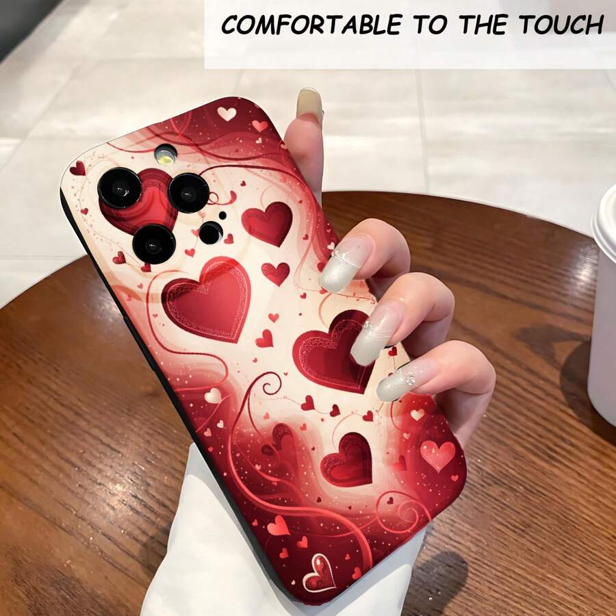 1PC Phone Case,  Red Hearts And Swirls Pattern , Stylish Phone Case, Phone Decoration, All-around Lens Protection, Creative Small Gift, Funny Gift for Boys and Girls - Schwarz - Übersicht 1