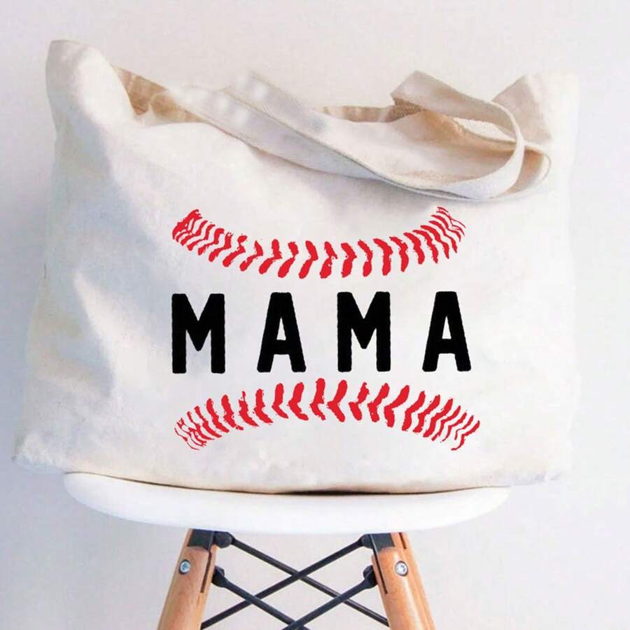 Bolso de lona estiloso y unisex para mamá de béisbol, lavable a máquina, bolso casual para uso diario - Beis - Ver 1