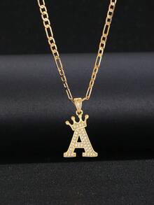 1pc Fashionable Minimalist Stainless Steel Gold Plated Cubic Zirconia Letter Pendant Necklace, Children's Jewelry Accessory, Birthday Gift, Party Jewelry - Gold - View 4