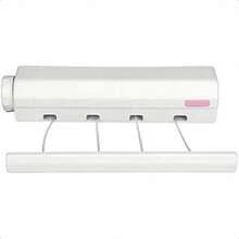 1pc Space-Saving Retractable Clothesline, Comes With 4/5 Ropes, Wall-Mounted Plastic Drying Rack With Towel Bar And Hooks, Portable Clothes Drying Rack - White - View 8