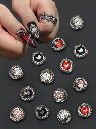 10 pezzi/confezione Charms per unghie a forma di serpente antico con strass - Accessori per unghie in lega vintage, decorazioni per unghie per manicure fai-da-te