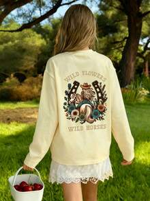 Tween-Mädchen 1 Stück Lässig Langarm T-Shirt, bequemes und modisches Layering-Teilinnen, Frühling/Herbst/Winter - Aprikosenfarben - Übersicht 4