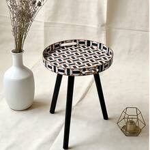 Bohemian Style Round Edge Side Table With Removable Wooden Legs - Ideal For Outdoor, Balcony And Bedroom Relaxation | Easy Assembly