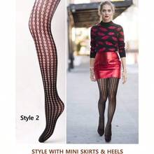 VERO MONTE Women Patterned Fishnet Tights Black Fishnets Net Stockings Pantyhose-092 - Estampado de tiras y diamantes, negro, 4 pares de 4 estilos - Ver 1