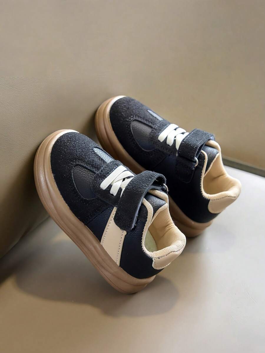 儿童运动鞋，新款春秋季儿童滑板鞋，幼儿厚底休闲鞋，女童绒面厚底运动鞋，防滑婴儿学步鞋 - 黑色 - 查看 1