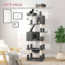 DOGAT 208cm Tall Cat Tree Tower For Indoor Large Cats Multi Level Activity Centre With Hammock Condos Perches 16 Sisal Scratching Posts Anti Tip Reinforced Base - Dark Grey - Dark Grey - View 4