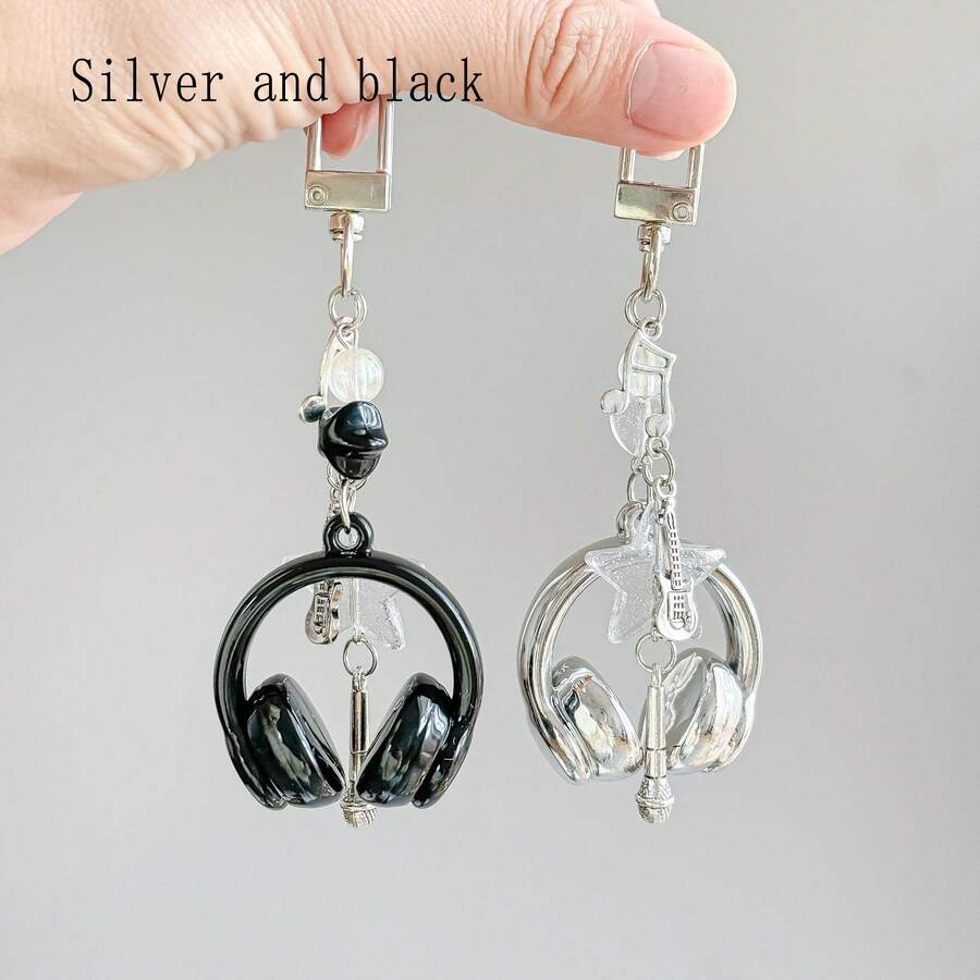 2pcs/Set Y2K Style, Music-Themed, Metallic Finish, Headphone Design, Multi-Functional Phone Strap, Keychain, Backpack Charm, Phone Pendant, Suitable For Daily Matching, Can Be Given As Holiday Gifts To Family, Friends, Lovers, Classmates Or As Friendship Gifts. - Multicolor - View 1
