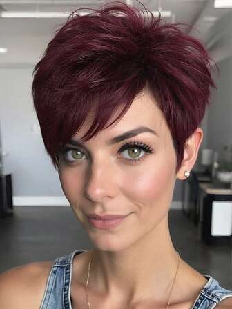 Short Pixie Cut Wigs Black Wigs With Bangs Heat Resistant Fiber Synthetic Wig Side Part Layered Straight Wig Pixie Haircut Wigs For Women Daily Life Party Or Cosplay Use
