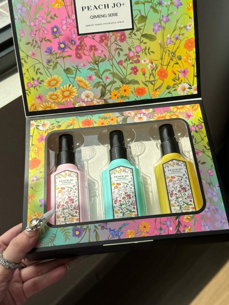 PEACH JO+ 3pcs Dream Series Floral Fragrance Mist Set, Limited Edition Aromatherapy Air Freshener For Indoor/Outdoor, Multi-Layer Uplifting Mist With Long-Lasting Natural Fresh And Alluring Essence, Releasing Elegant Jasmine, Gardenia And Lavender Scent, Ideal Gift For Dates, Parties, Gatherings, Travel, Holidays, Home, Hotel, Office - Three-piece Gift Set - View 1