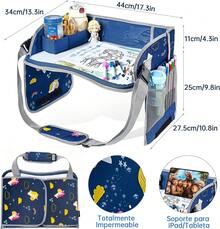 MOSNOW Bandeja para Asiento de Coche, Bandeja de Viaje para Niños, Mesa de Coche para Niños, con Bolsa de Almacenamiento, Plegable y con Almacenamiento, Imprescindible para Viajes en Coche y Avión - Rosa - Ver 5