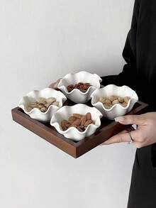 1pc/2pcs/4pcs Japanese Style Simple White Ceramic Bowls, Rolled Edge Sauce Dishes, Hong Kong Style Dessert Fruit Salad Bowls, Flower Shaped Ice Cream Pudding Bowls - Multicolor - View 11