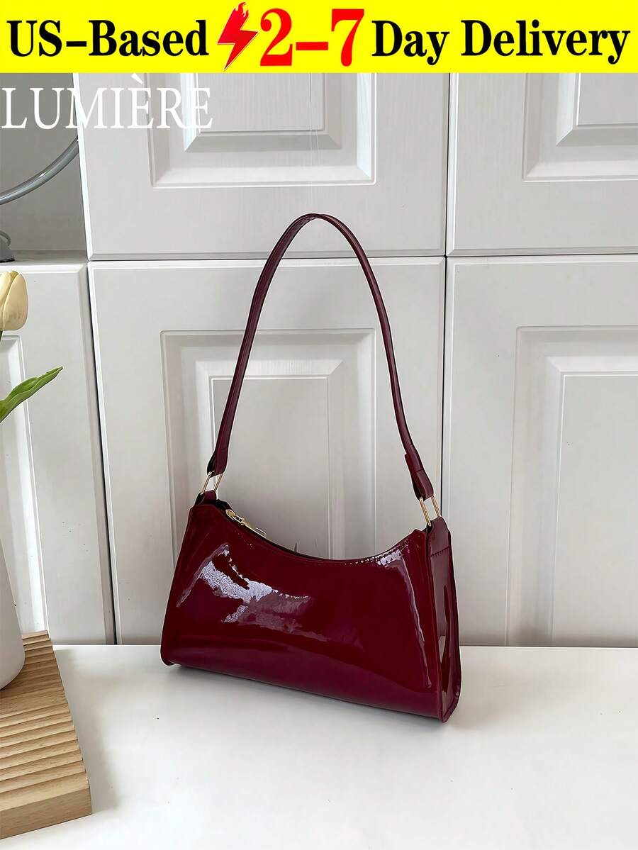 Solid Color Embossed Geometric Shoulder Bag With Zipper, Women's Shoulder Bag, Fashion Retro Zipper Bag, Casual Waterproof Handbag For Teen Girls, Women, College Students, Rookies & White-Collar Workers. Perfect For Office, Work, Business, Commute. Best Work Bag For Women., Retro Inspired Bag For Women - 彩色 - 查看 1