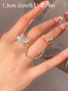1pc Women's Fashionable Geometric Butterfly Metal Gold Ring, Suitable For Party, Spring - Gold - View 5
